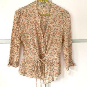 Banana Republic floral blouse 3/4 sleeve and tie waist size medium